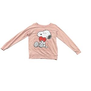 Peanuts Snoopy Heart Graphic Sweatshirt Pink Raglan Pullover Medium RN111647